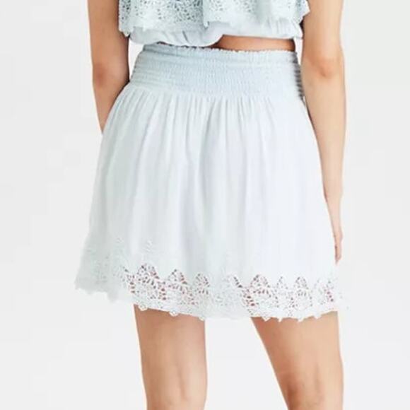 American Eagle Outfitters High-Waisted Lace Mini Skirt Light Blue Women's Size M - Picture 2 of 11